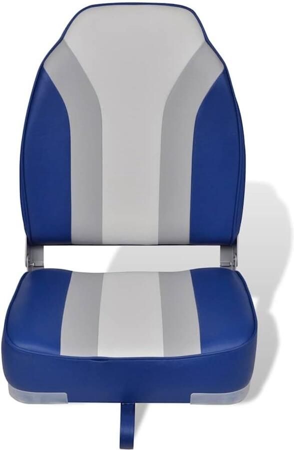 Bootstoel inklapbaar met hoge rugleuning ergonomische stuurstoel voor boot en vissersboot opvouwbare kapiteinsstoel van robuust pvc en schuim blauw wit grijs