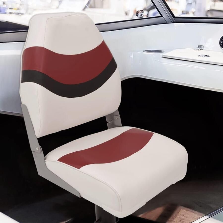 Bootstoel met voetstuk en 360° draaibare console inklapbare stuurstoel voor vissersboot duurzame PU-bekleding gevoerde klapstoel zwart wit rood