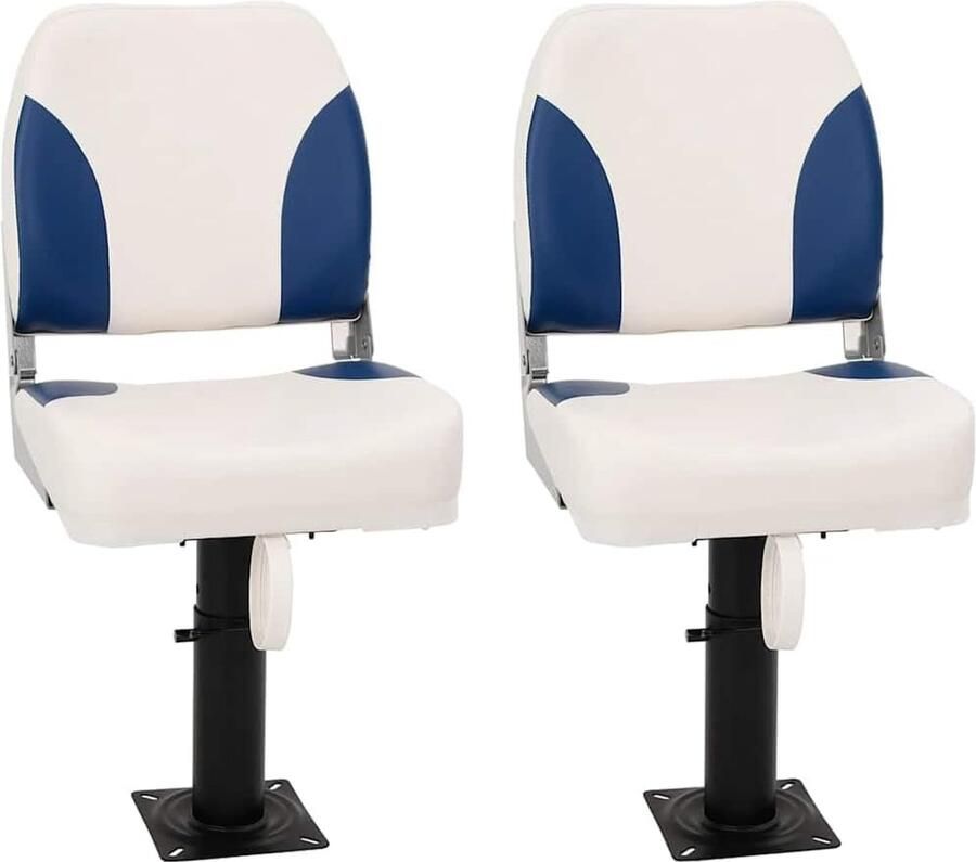 Bootstoel set van 2 met verstelbaar voetstuk marine stoel voor boot & visboot blauw wit