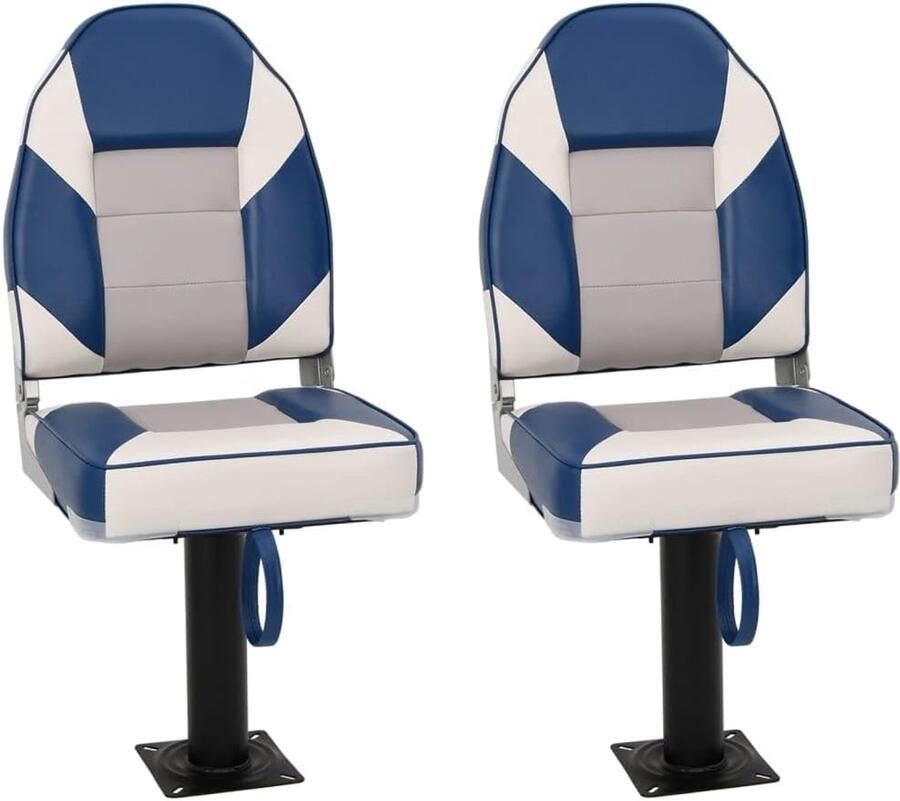 Bootstoelen met voetstuk en draaiplaat inklapbare kapiteinsstoel voor visboot 360° draaibaar kunstleer blauw wit grijs
