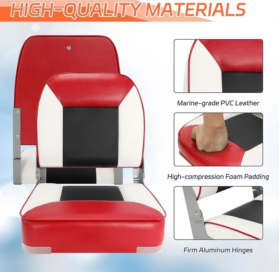 Bootstoelen om te vissen waterdichte kapiteinstoel geschikt voor jon ponton kano Bass Tracker-bootstoelen uniek kleurdesign rood wit
