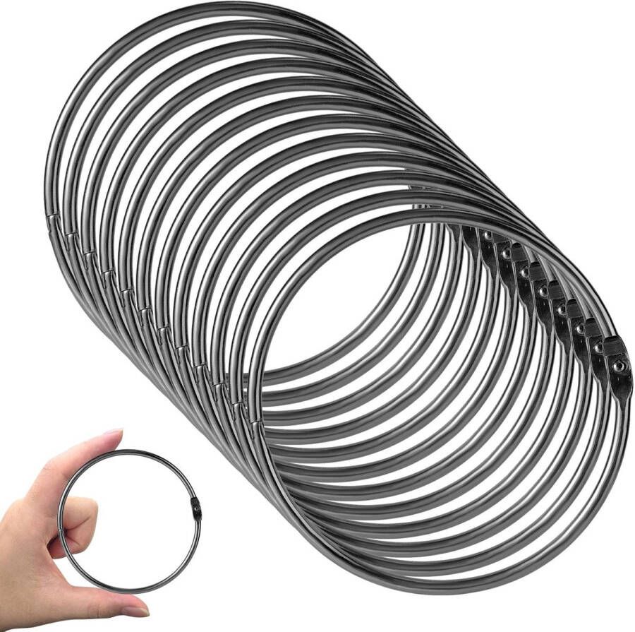 BOXOB 12 Stuks Ringbanden 103mm Groot Metaal Boek Paperclipringen Sleutelhangers voor Indexkaarten Notitieboekjes Foto's Documenten Bestanden Thuiskantoor Doe-Het-Zelf-Knutsels Zwart