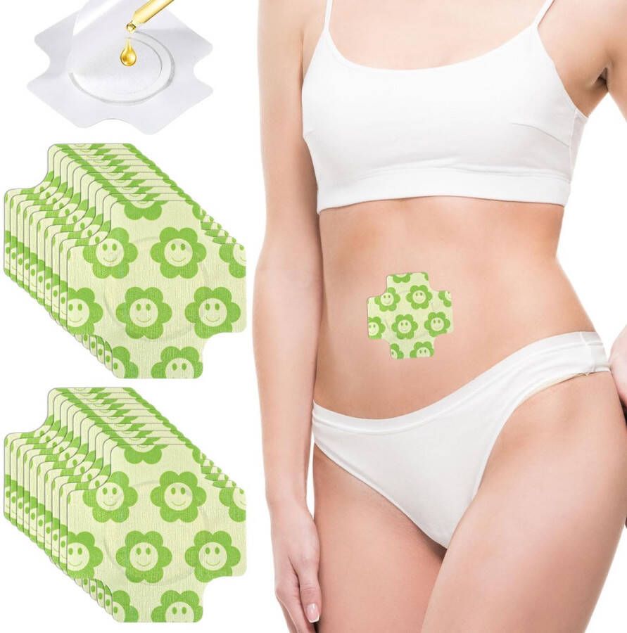 BOXOB 20st Castorolie Navelsticker Groene Organische Maagsticker Zelfklevende Wrap met Organische Katoenen Pads Sterk Absorberende Wrap Packs (Castorolie Niet Inbegrepen)