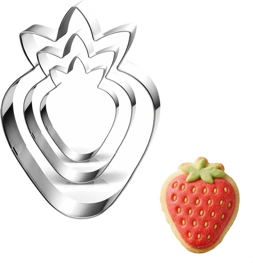 BOXOB 3 Stuks Aardbeienkoekjesvormpjesset 8 9 6 4 Grappig Koekjesbakgereedschap Suikersnoepvormpjes Keukengerei voor Het Maken Van Koekjes Brood Deeg Fondant