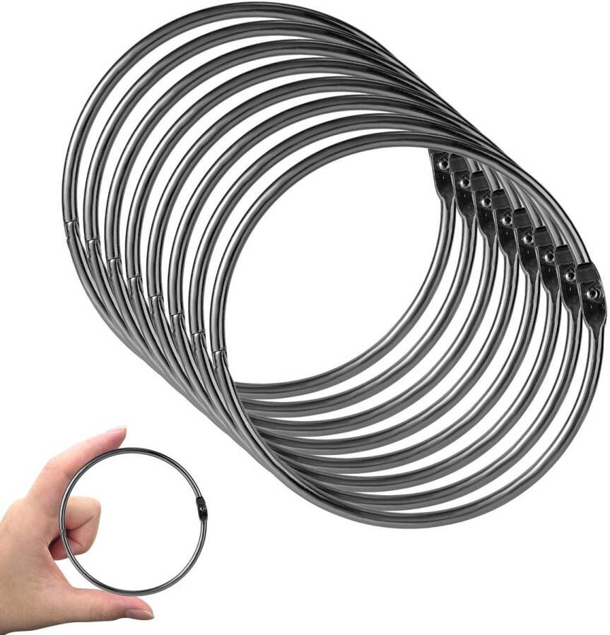 BOXOB 8 Stuks Ringbanden 103mm Groot Metaal Boek Paperclipringen Sleutelhangers voor Indexkaarten Notitieboekjes Foto's Documenten Bestanden Thuiskantoor Doe-Het-Zelf-Knutsels Zwart