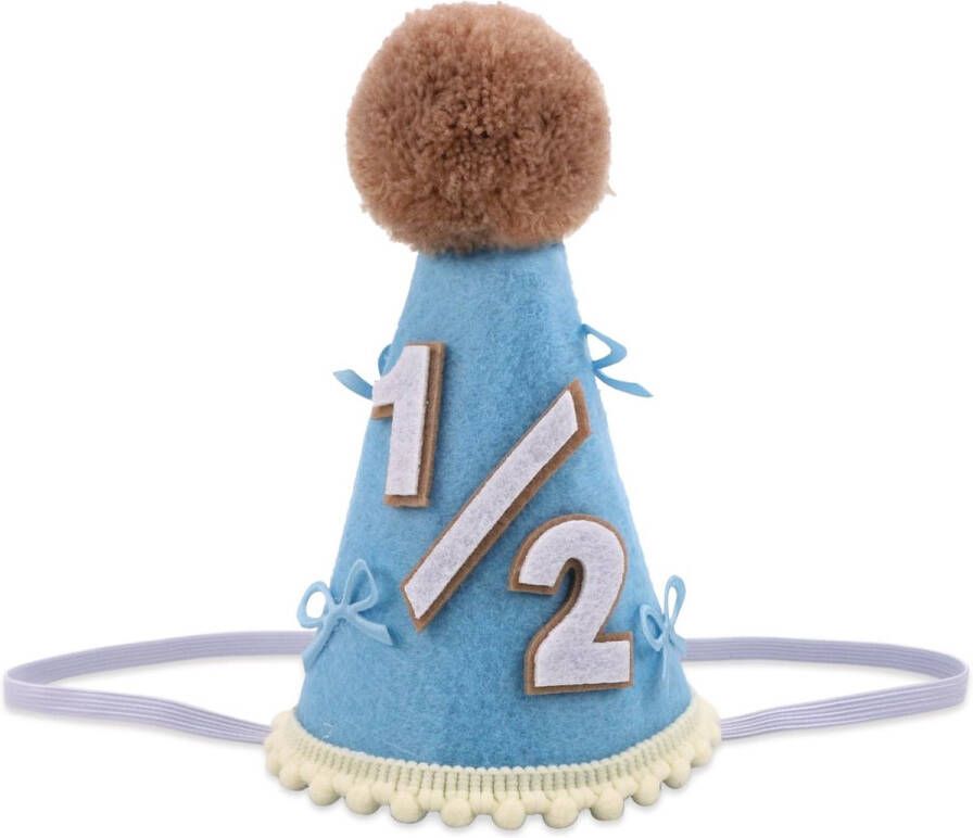 BOXOB Halve Verjaardagshoed 1 2 Baby Feesthoed Strik Zes Maanden Kegelkroon voor Verjaardagsdecoraties Cake Smash Fotorekwisiet Halfjaarviering