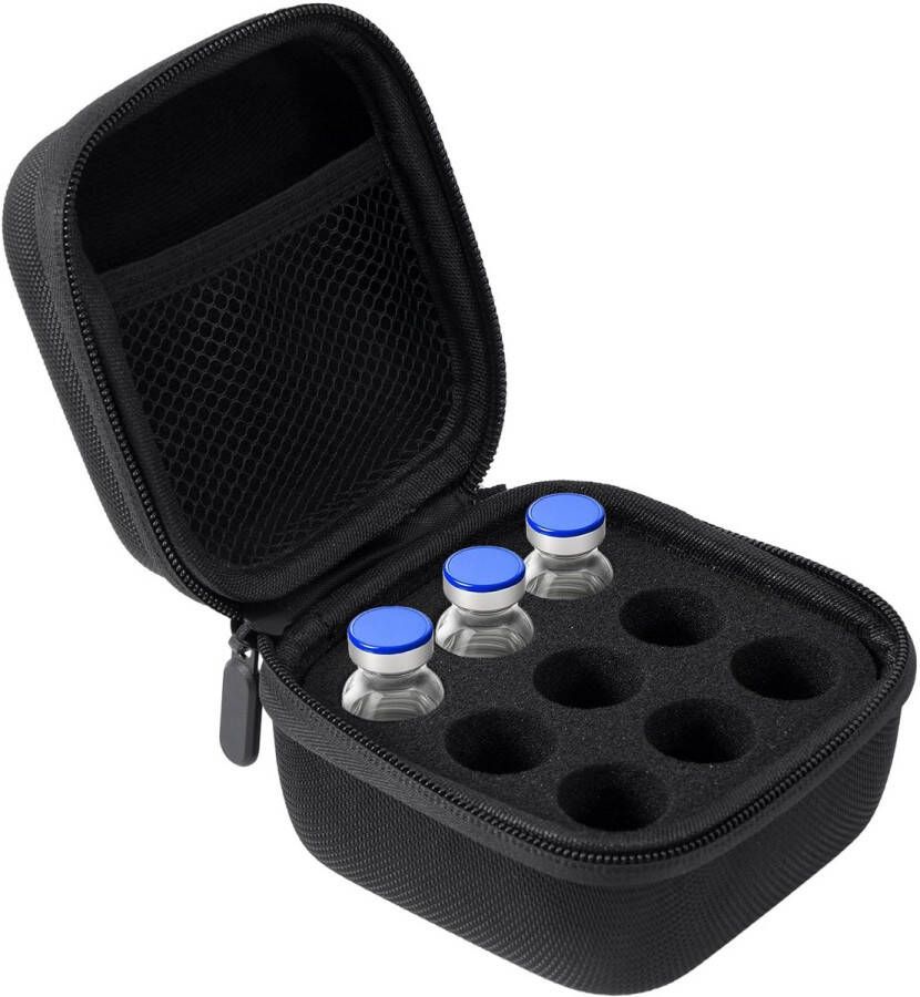 BOXOB Koelkastbewaardoos voor Insuline met 9 Sleuven Zwart Veilig en Compact Peptidekoelkast Geschikt voor Standaard 10ml U-100-Flacons (Niet Geschikt voor Grote Flacons)