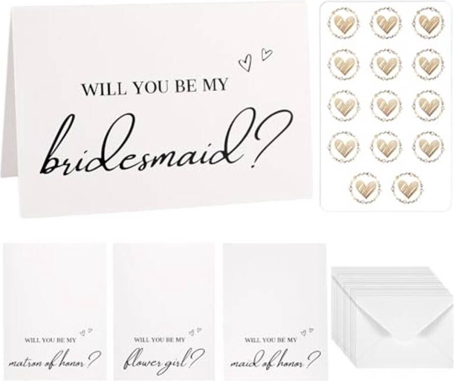 BOXOB Set van 14 Kaarten voor Aanzoek aan Bruidsmeisjes 8 Wil je Mijn Bruidsmeisje Zijn 2 Bruidsmeisje 2 Bloemenmeisje 2 Matron of Honor Huwelijksuitnodiging Bruidsdouchecadeau voor Haar
