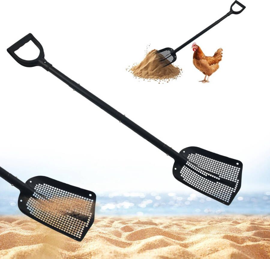 BOXOB Zandzeefschep Afneembare Strandzeef met Verstelbare Lengte Zware Zandzeefschep voor Strandplezier Boerderij Kippenhok Geitenstal Schoonmaken