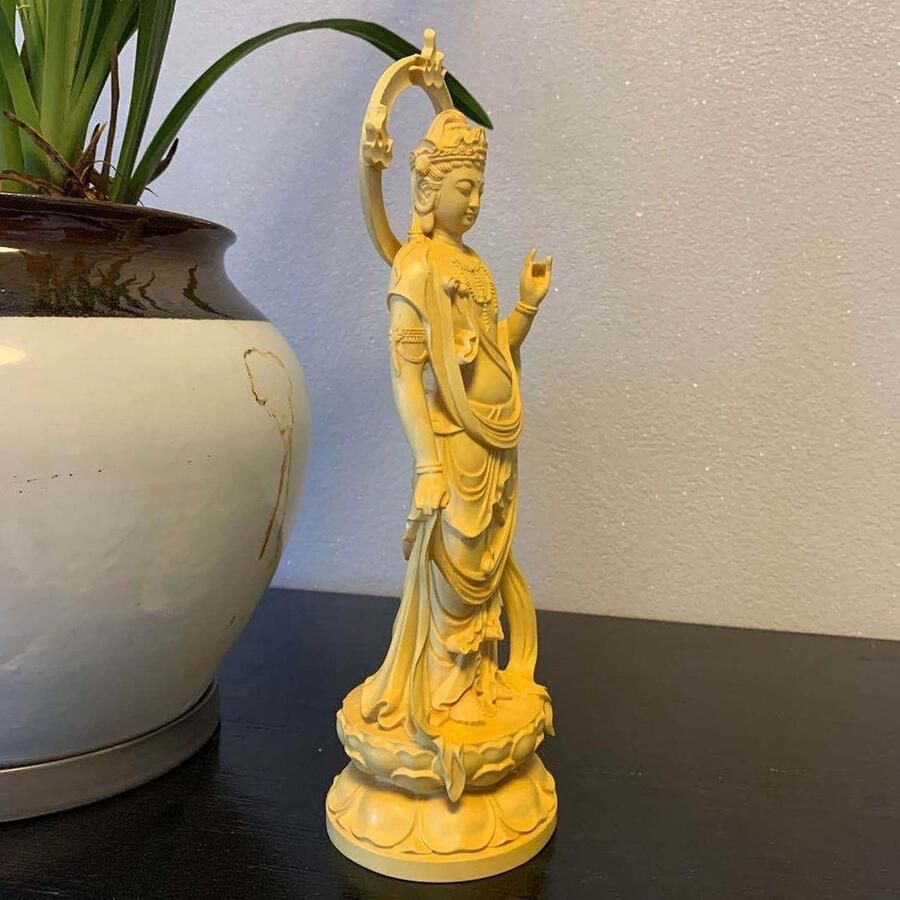 Boxwood houtsnijwerk feng shui ornamenten zijn populair om bodhisattva geschikt voor thuisaanbidding in boeddhistische zalen voorouderlijke zalen hotels restaurants en andere plaatsen (Maat: Small)