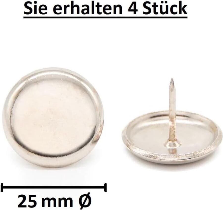 Brand 4 x metalen glijders met spijkers meubelglijders van metaal diameter 25 mm ideaal om meubels op tapijt gemakkelijker te verplaatsen Made in Germany