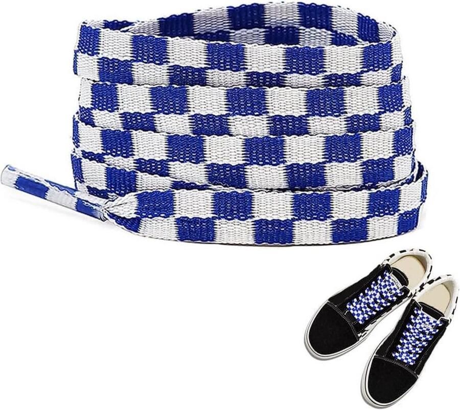 Brede Geruite Platte Schoenveters voor Sneakers en Wandelschoenen