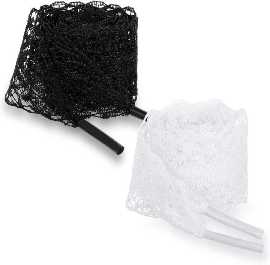 Brede Platte Gevlochten Veters voor Laarzen en Sneakers 4 Paar (Zwart Wit)