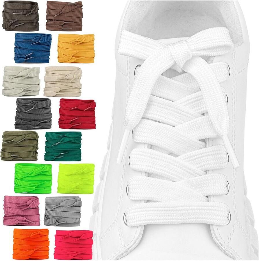 Brede platte schoenveters 12mm voor sneakers en sportschoenen Wasbaar en sterk