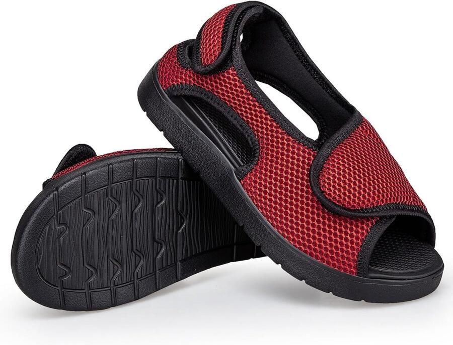 Brede sandalen voor seniorenschoenen met klittenbandsluiting herenslippers verstelbare steunschoenen voor gezwollen voeten Senior Schoenen rood