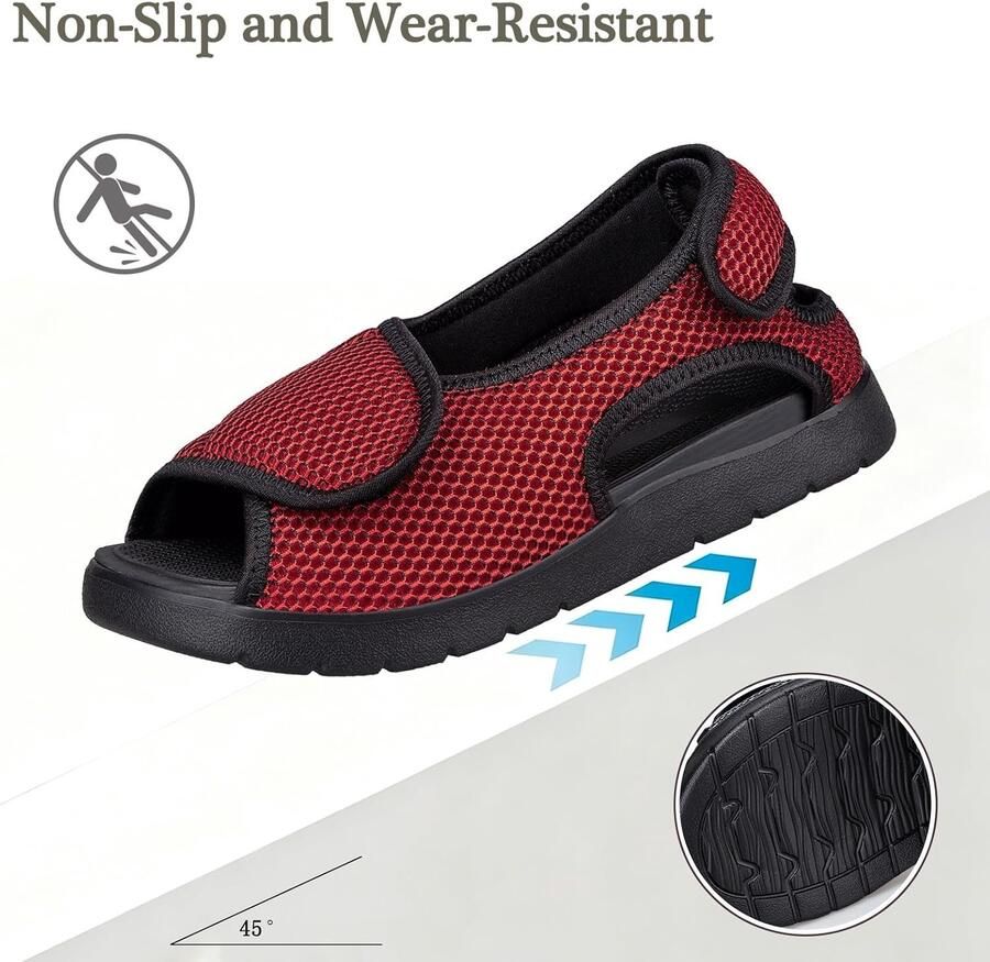 Brede sandalen voor seniorenschoenen met klittenbandsluiting herenslippers verstelbare steunschoenen voor gezwollen voeten Senior Schoenen rood