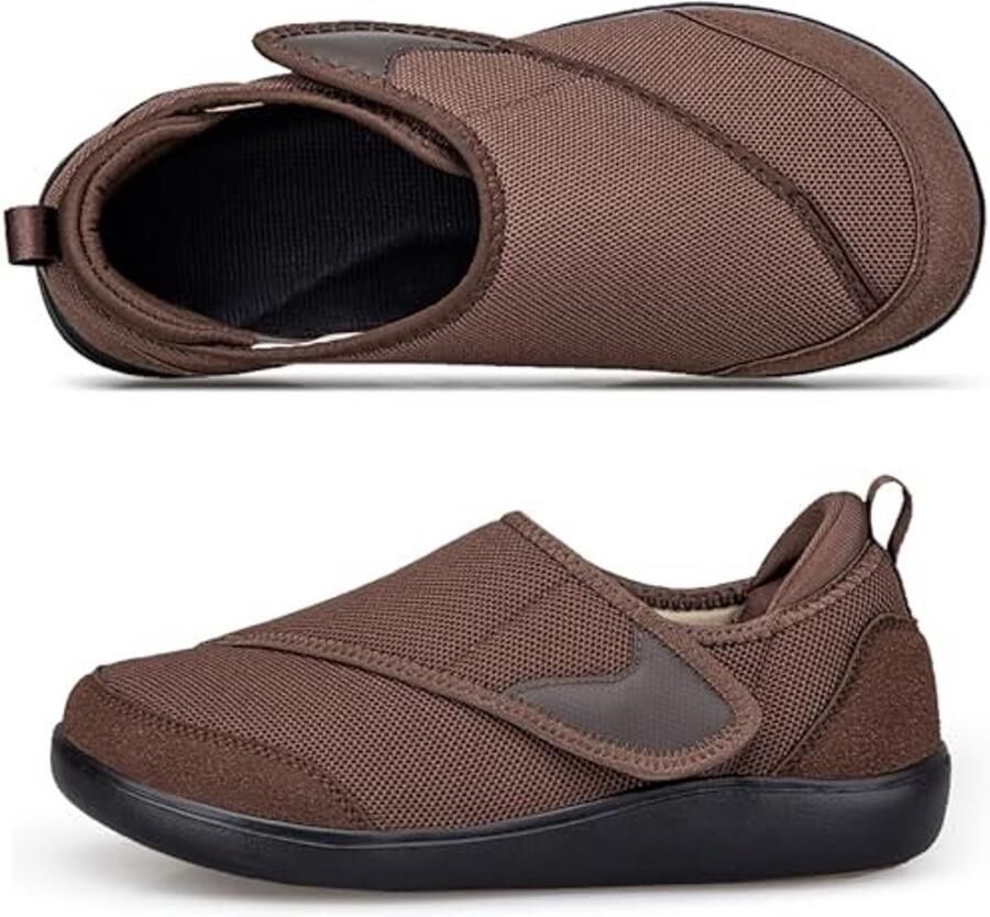 Brede Slippers Met Klittenband Bruin
