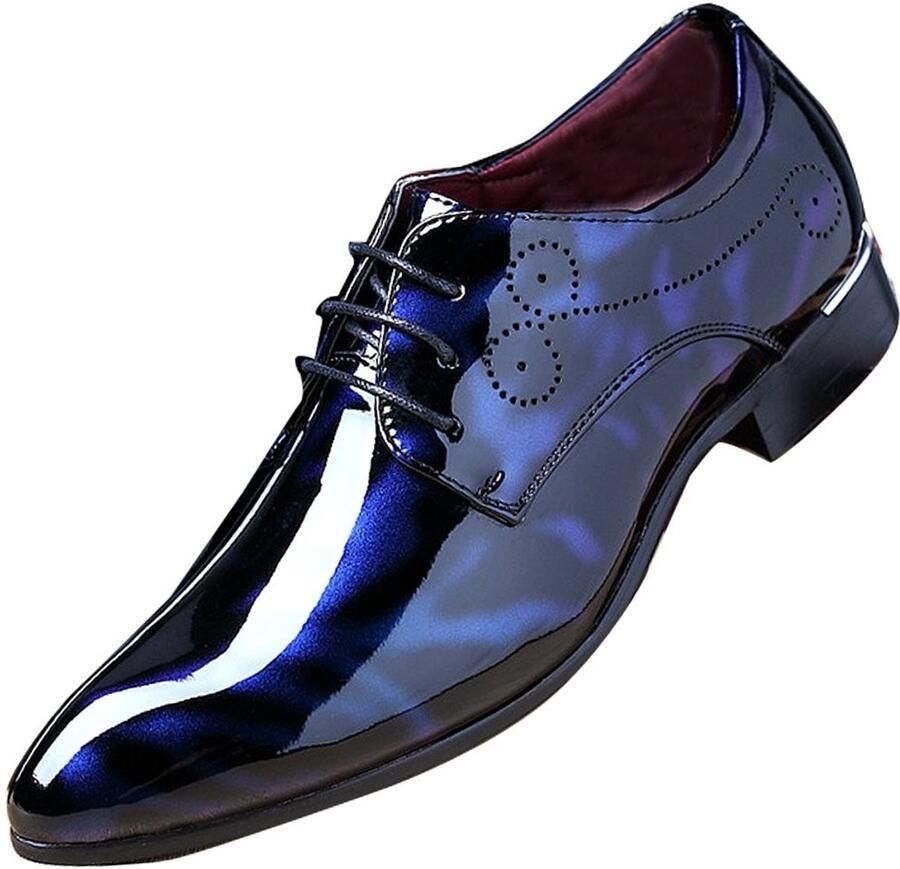 Brenzoos Derby schoenen Formele schoenen Shiny faux leather Blauw Business schoenen Elegante uitstraling Geschikt voor elke gelegenheid