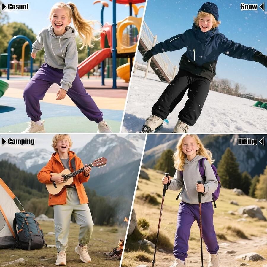Broek Kinderen Warm Gevoerde Wandelbroek Winddicht Waterdicht Thermobroek Elastische Tailleband met Zakken Trekkingbroek Outdoor Sport voor Herfst Winter