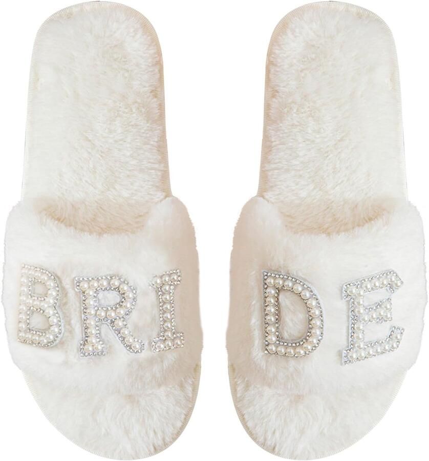 Bruidsslipper zachte pantoffels voor bruid witte parels antislip met zolen van mm