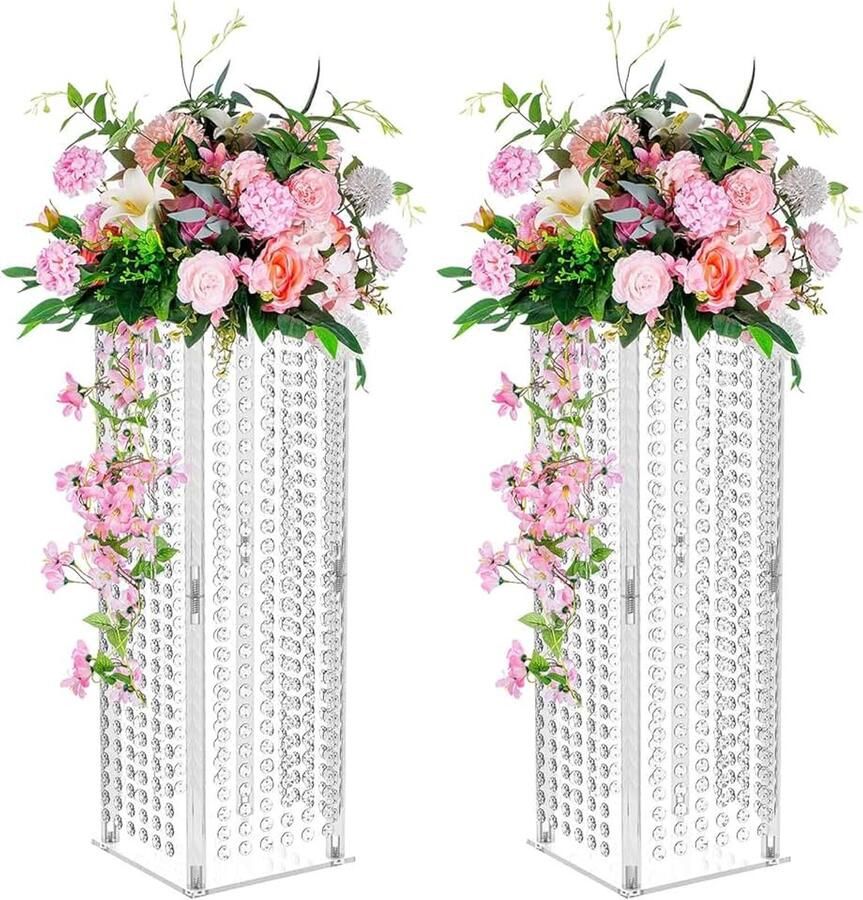 Bruiloft Centerpieces voor Tafels Vazen 2 Stuks Hoge Bloemenvaas Bloemen Staan voor Feesttafels Decoraties Elegante Bulk Bruiloft Decoratie Tafel Geometrische Kristallen Middelpunt Staat