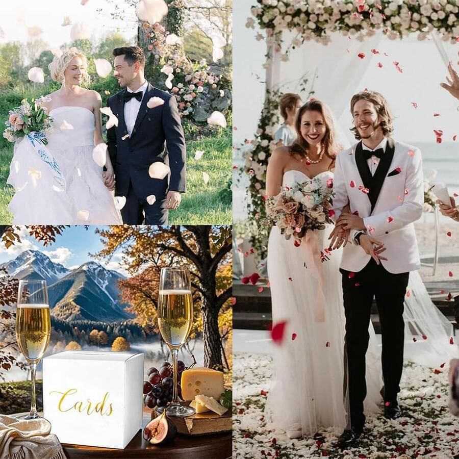 Bruiloftskaartendoos met 10 witte kaarten urn bruiloft karton geschenkdoos voor ontvangst verjaardag afstudeerfeest babyshower wit met warme gouden letters - Foto 2