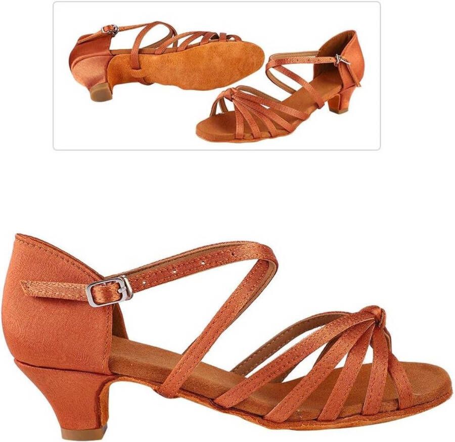 Bruine kindermeisjes dansschoenen met hoge hak Klassiek en modieus Ademend en niet-vervormend Fijn materiaal Geschikt voor Latin dans