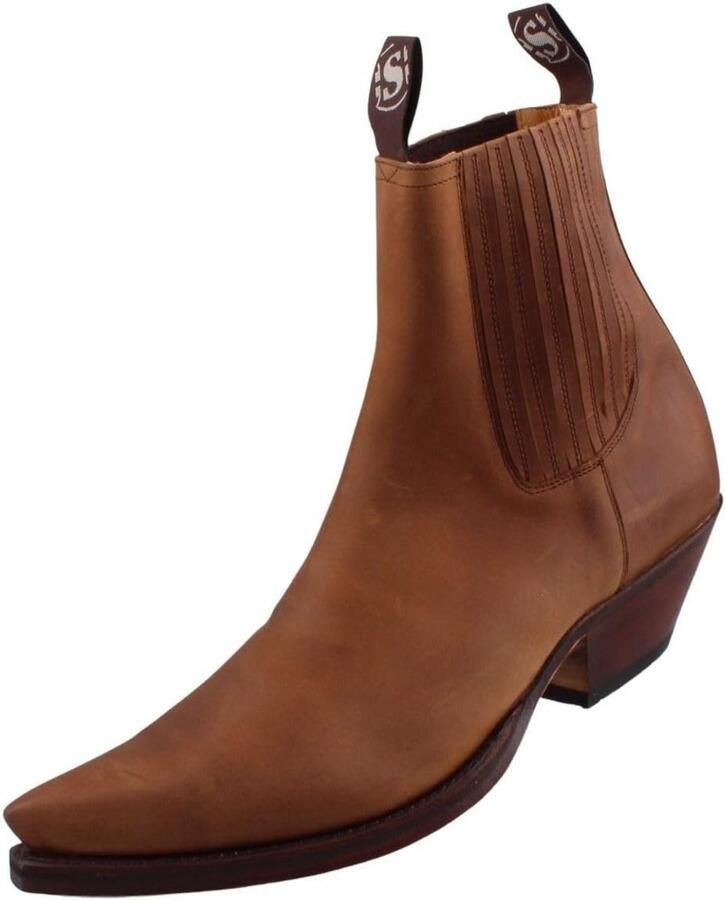 Bruine leren enkellaarzen voor heren met schuine hak