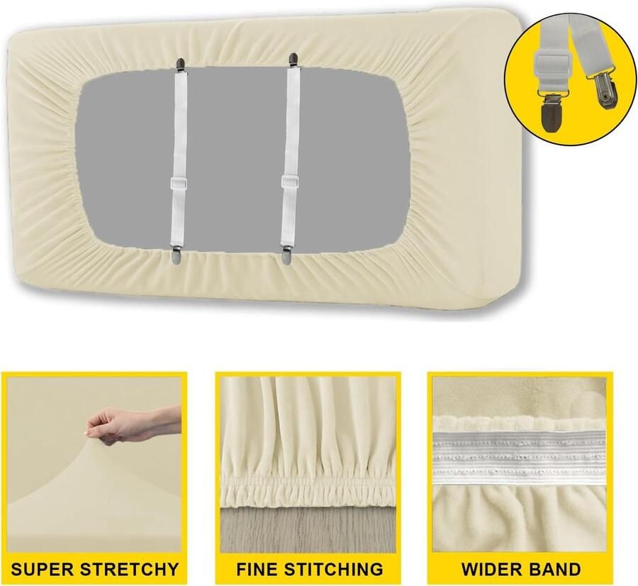 Caravan Stoelhoes Stretch Fluweel Bank Kussenhoezen Met 2 Riemen Anti-slip Sofa Kussenhoes Voor RV Auto Camper Motorhome (Beige Rectangle