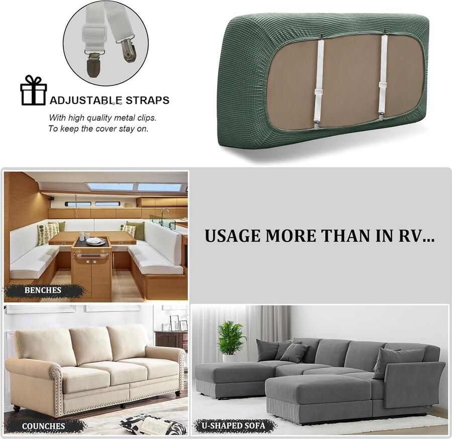 Caravan Stoelhoes Stretch Jacquard Bank Kussenhoezen Met 2 Riemen Anti-slip Sofa Kussenhoes Voor RV Auto Camper Motorhome (Green W 94- D 26