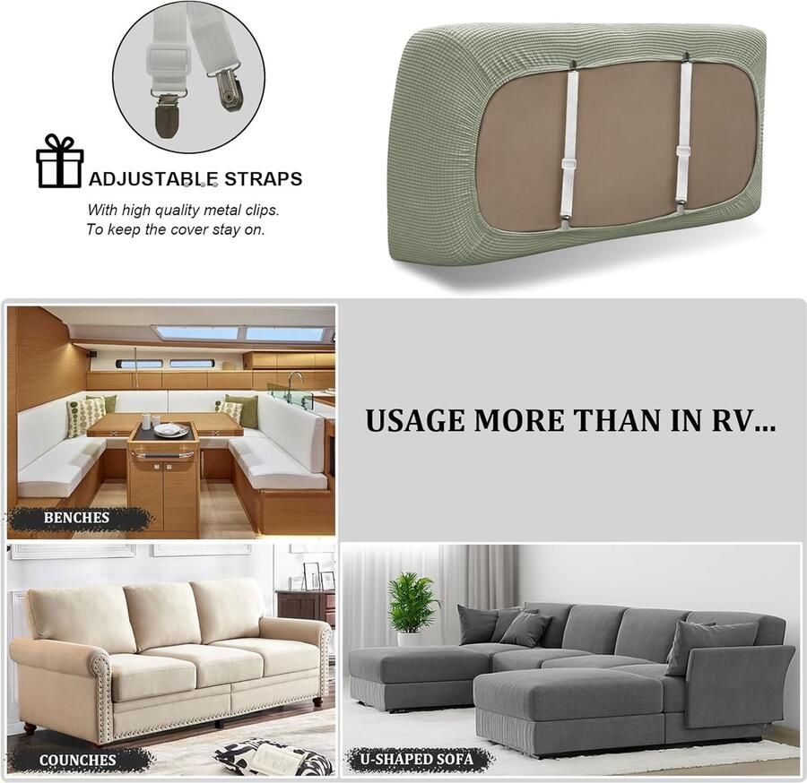 Caravan Stoelhoes Stretch Jacquard Bank Kussenhoezen Met 2 Riemen Anti-slip Sofa Kussenhoes Voor RV Auto Camper Motorhome (Mint green W 55- D 25