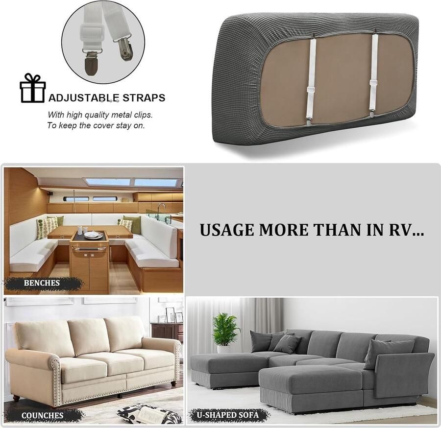 Caravan Stoelhoes Stretch Jacquard Bank Kussenhoezen Met 2 Riemen Anti-slip Sofa Kussenhoes Voor RV Auto Camper Motorhome (Med grey W 130- D 60