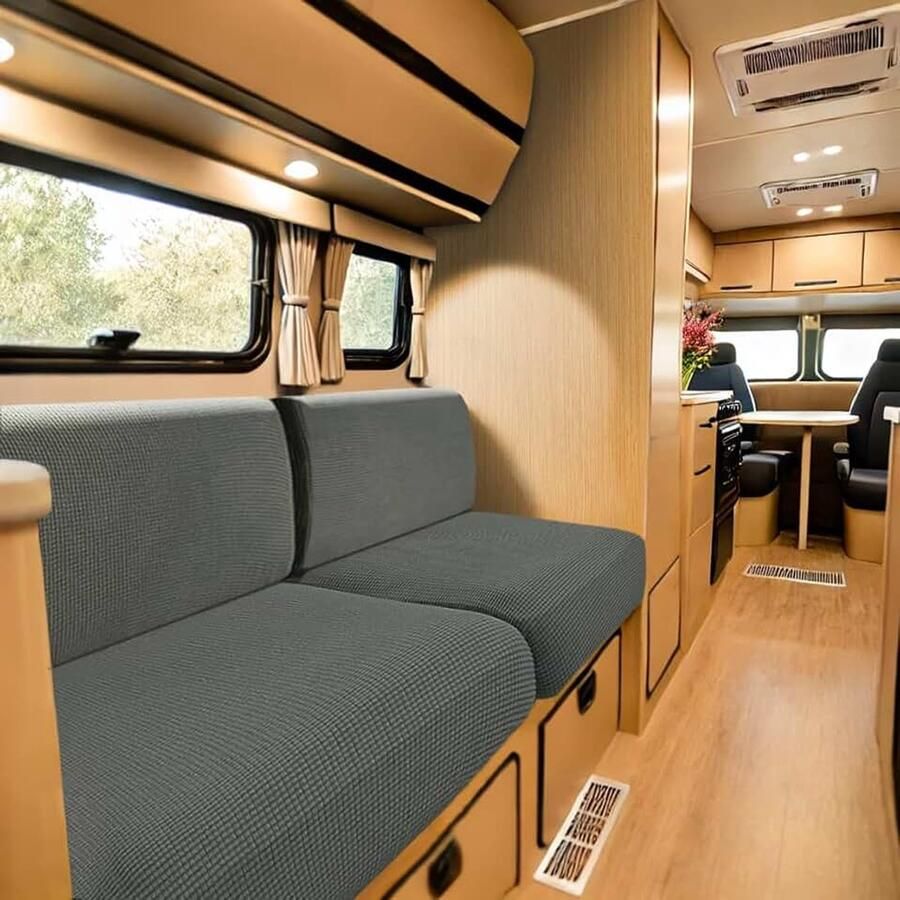 Caravan Stoelhoes Stretch Jacquard Bank Kussenhoezen Met 2 Riemen Anti-slip Sofa Kussenhoes Voor RV Auto Camper Motorhome (Med grey W 45- D 45