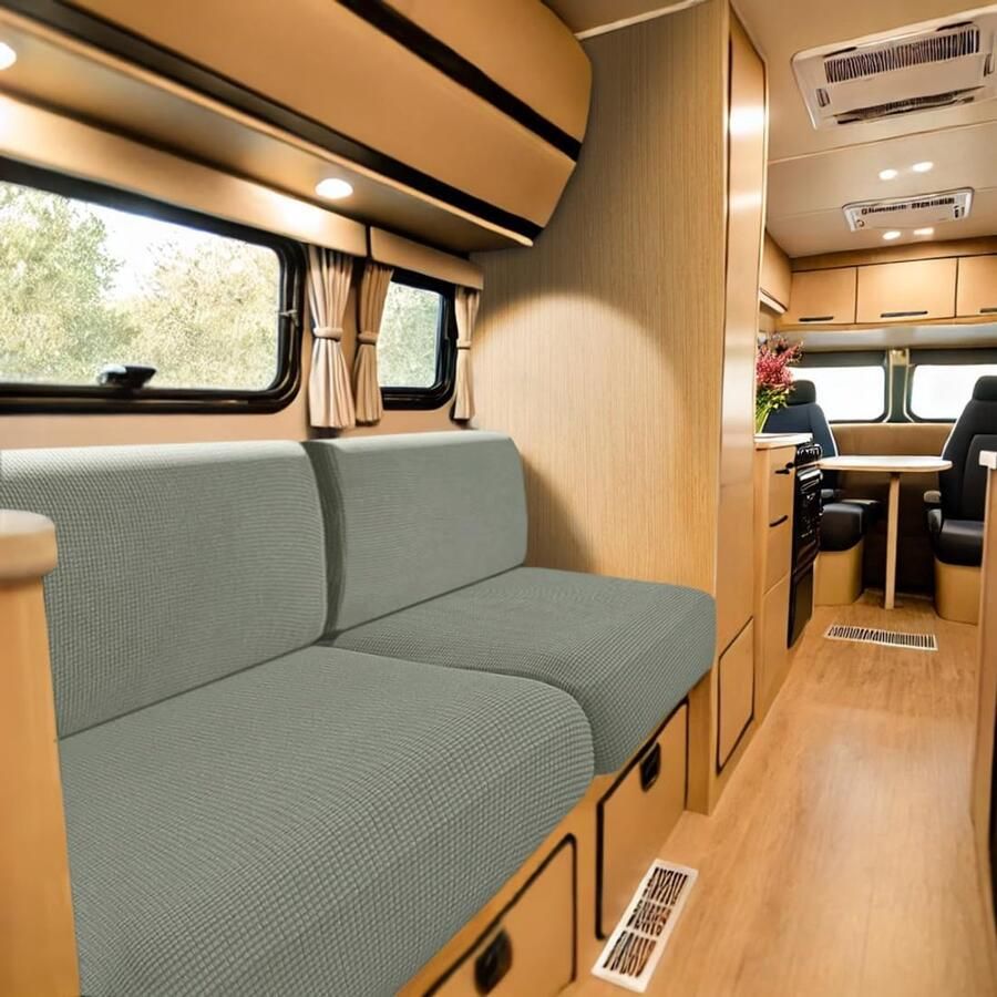 Caravan Stoelhoes Stretch Jacquard Bank Kussenhoezen Met 2 Riemen Anti-slip Sofa Kussenhoes Voor RV Auto Camper Motorhome (Mint green W 145- D 45