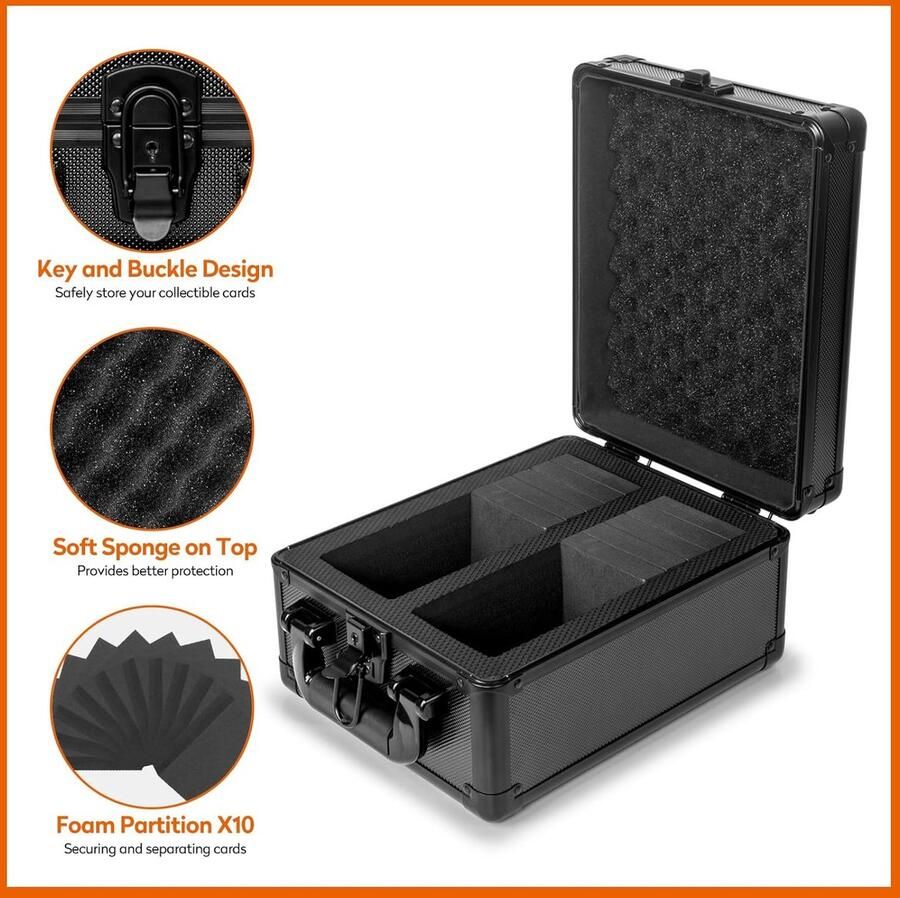 Card Storage Box PSA Slab Case Houder voor Graded Cards Top Loaders Kaarten Opbergdozen voor Sportkaarten Honkbalkaarten Spelkaarten Topladers Zwart 2 Row 2 Rij