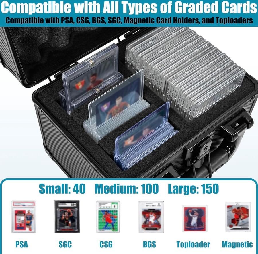 Cards Opbergdoos Aluminiumlegering Sport Trading Card Box Compatibel met 40 Kaarten Plakken Toploader Opbergdoos Past PSA MTG CSG BGS SGC Top Laders Magnetische Kaarthouder