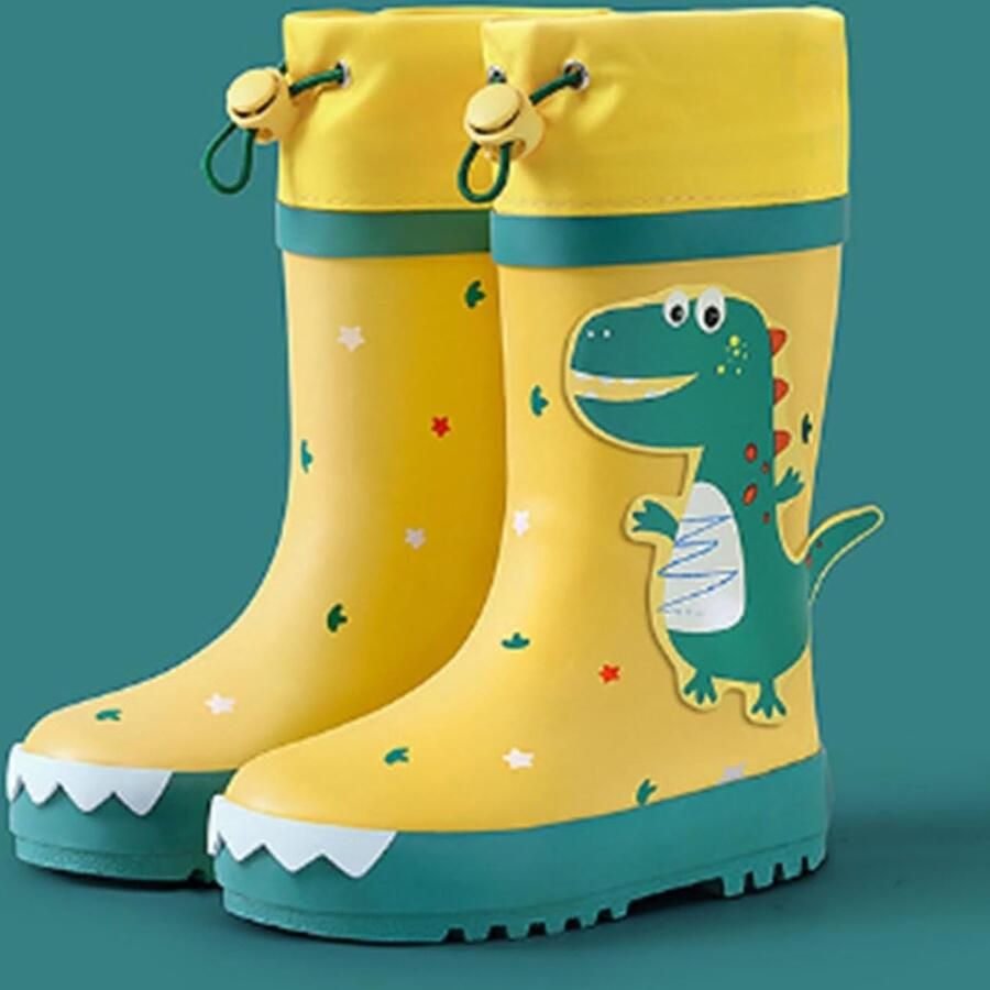 Cartoon dinosaurus kinderen regenlaarzen slipbestendig lang ontwerp waterdicht rubber verstelbare elasticiteit (gele en groene dinosaur )