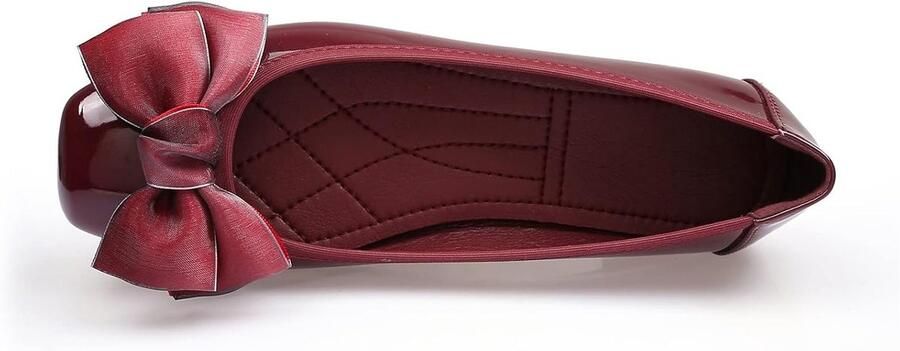 Dames Ballerina Flats met Vierkante Neus en Strik Comfortabele Memory Foam Schoenen voor Casual en Feestelijke Gelegenheden Rood