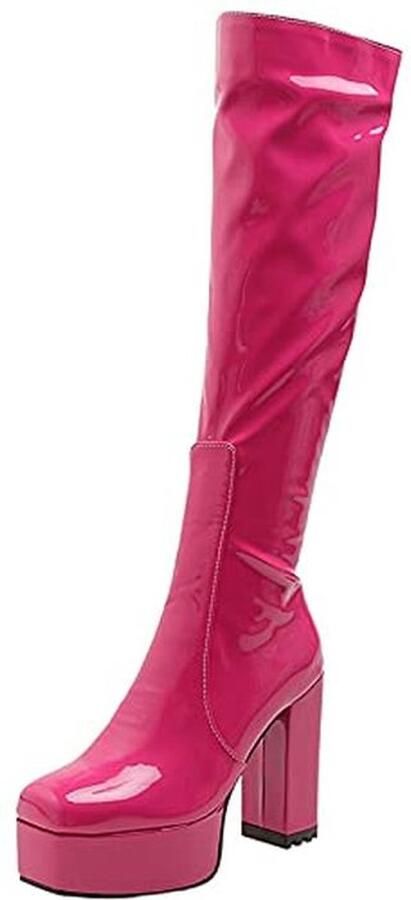 Casual plateau-kniehoge laarzen met dikke hak en hoekige teenpartij voor dames