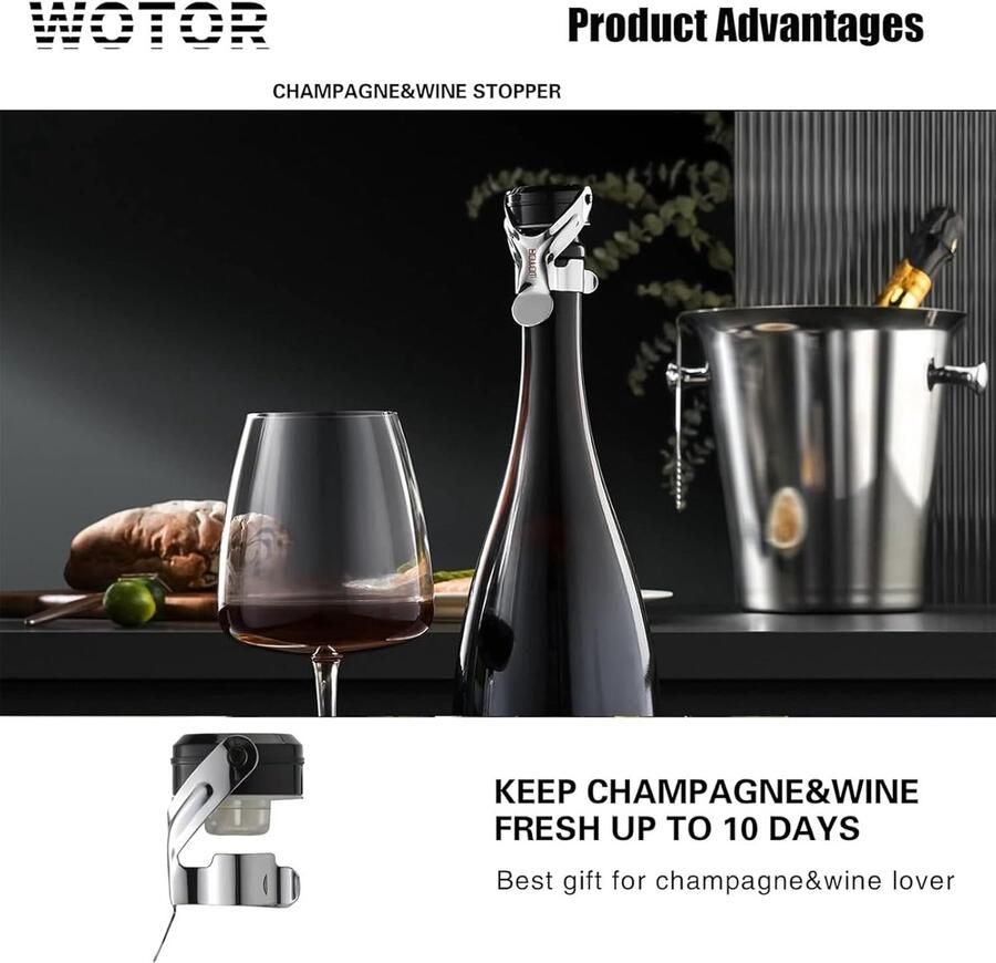 Champagnestop en wijnstop roestvrijstalen champagneflesstop herbruikbare wijnflesstop lekvrij houdt vers (zilver 4 stuks)