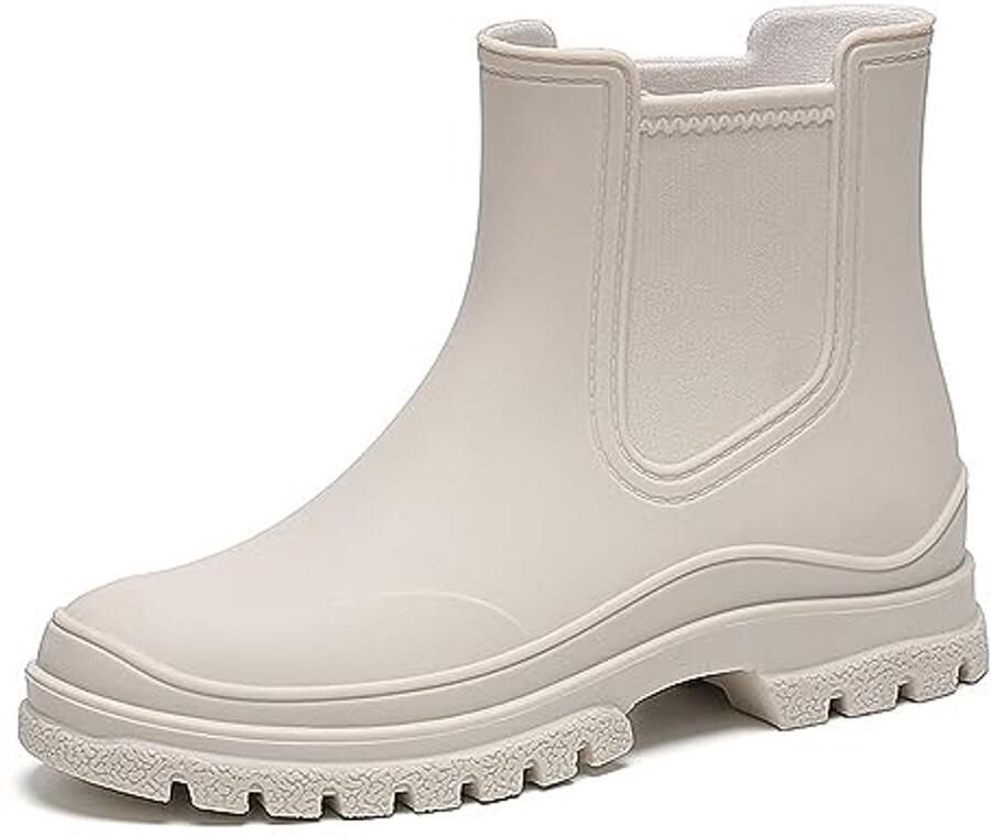 Chelsea Boots Dames Waterdichte Korte Regenlaarzen Slip-On Tuinlaarzen in Zwart