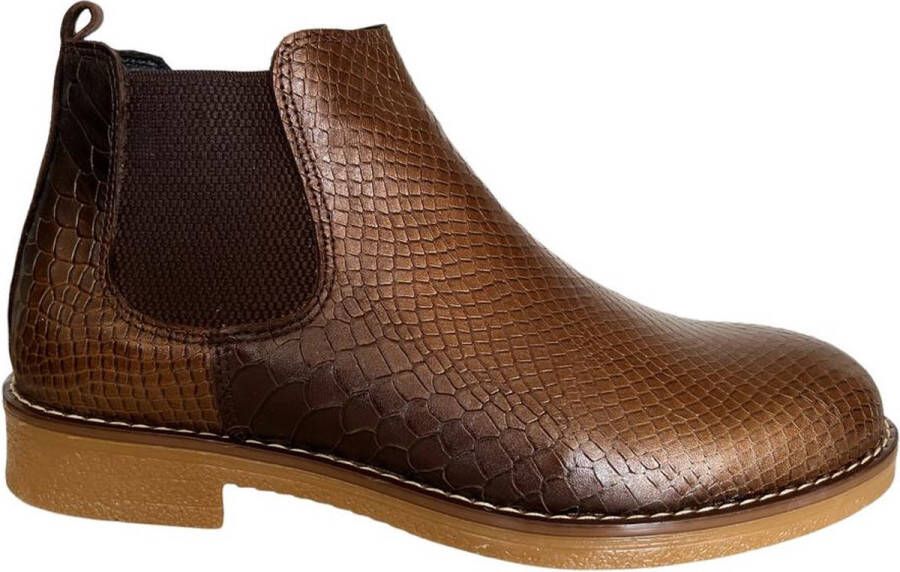Online Express Leren schoenen- Heren Laarzen- Chelsea boots- Heren schoenen- Exclusief Stoere Mannen laarzen- Enkellaarsje 504- Leather- Goudbruin