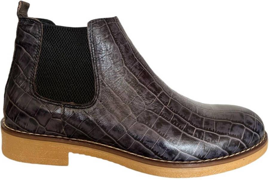 Online Express Leren schoenen- Heren Laarzen- Chelsea boots- Heren schoenen- Exclusief Stoere Mannen laarzen- Enkellaarsje 507- Leather- Zwart met grijs