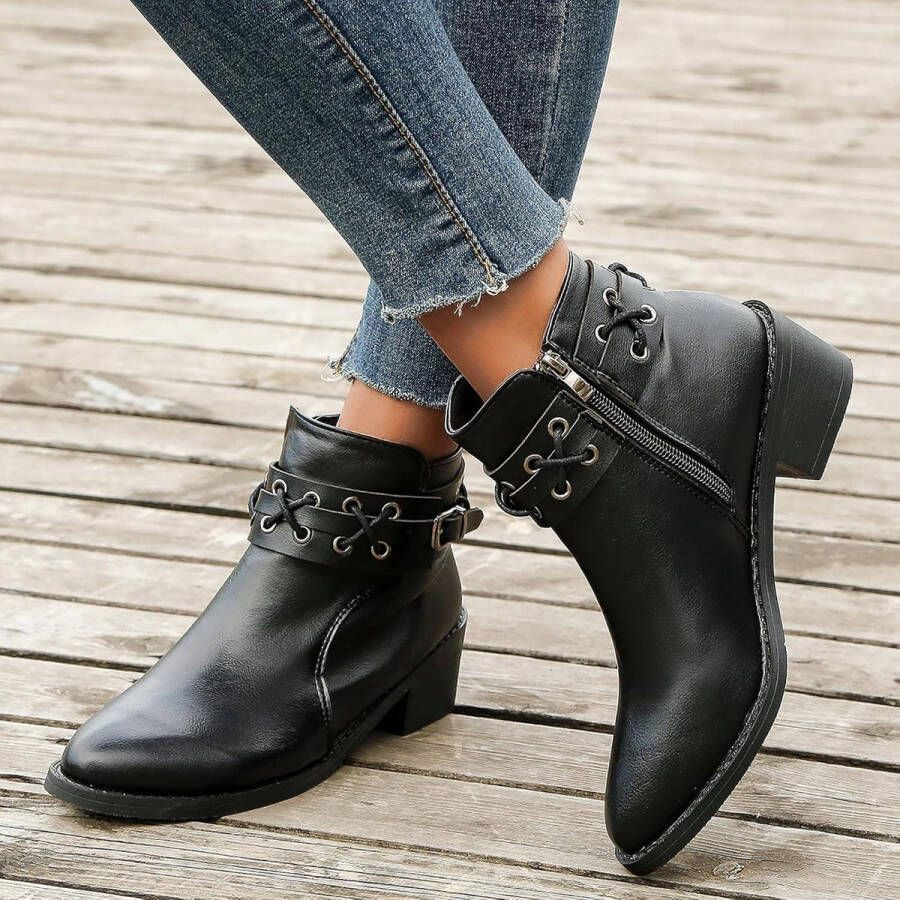 Chelsea enkellaarsjes met lage hak en ritssluiting Dames laarzen in zwart en bruin