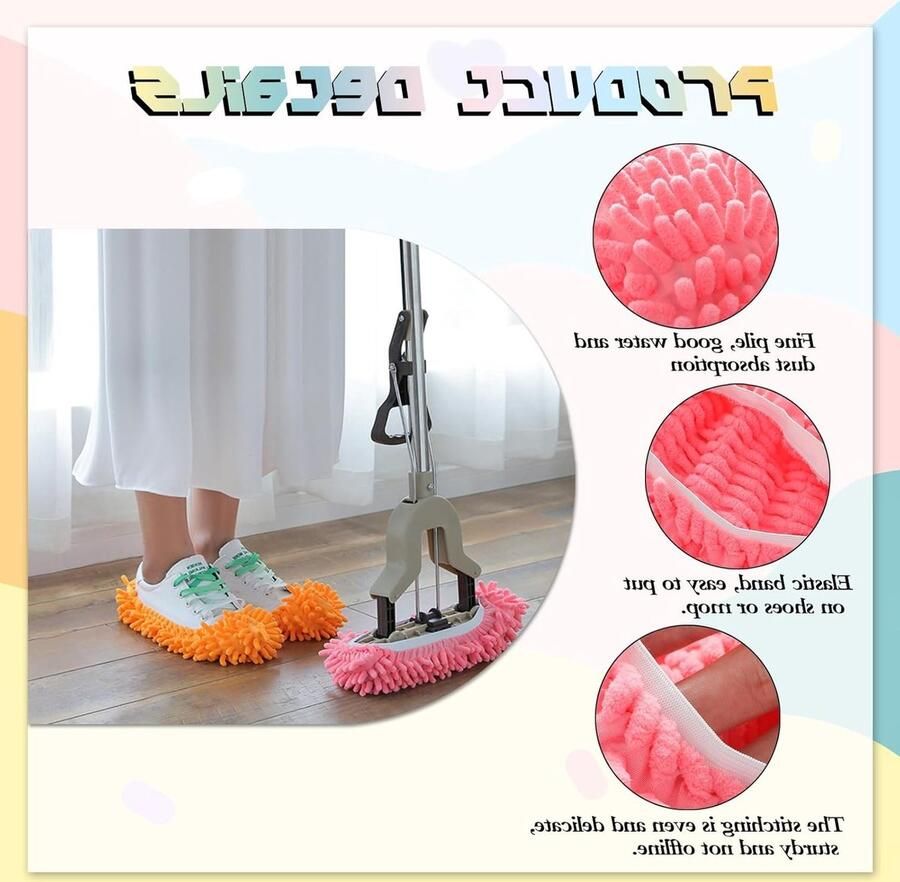 Chenille Mop Slippers 6 Paar Wasbare Schoenhoezen voor Grondreiniging Hoge Elasticiteit Ideaal voor Huishoudelijk Gebruik