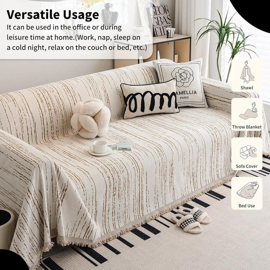 Chenille Dubbelzijdige Bankhoes 180 × Kaki Wasbare en Antislip Bankbescherming voor Huisdieren Universele Hoes voor L-Vormige of Modulaire Bank 1 2 3 4-Zits