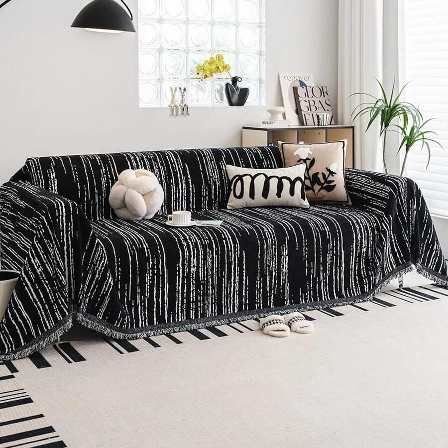Chenille Dubbelzijdige Bankhoes 180 × Zwart Wasbare en Antislip Bankbescherming voor Huisdieren Universele Hoes voor L-Vormige of Modulaire Bank 1 2 3 4-Zits