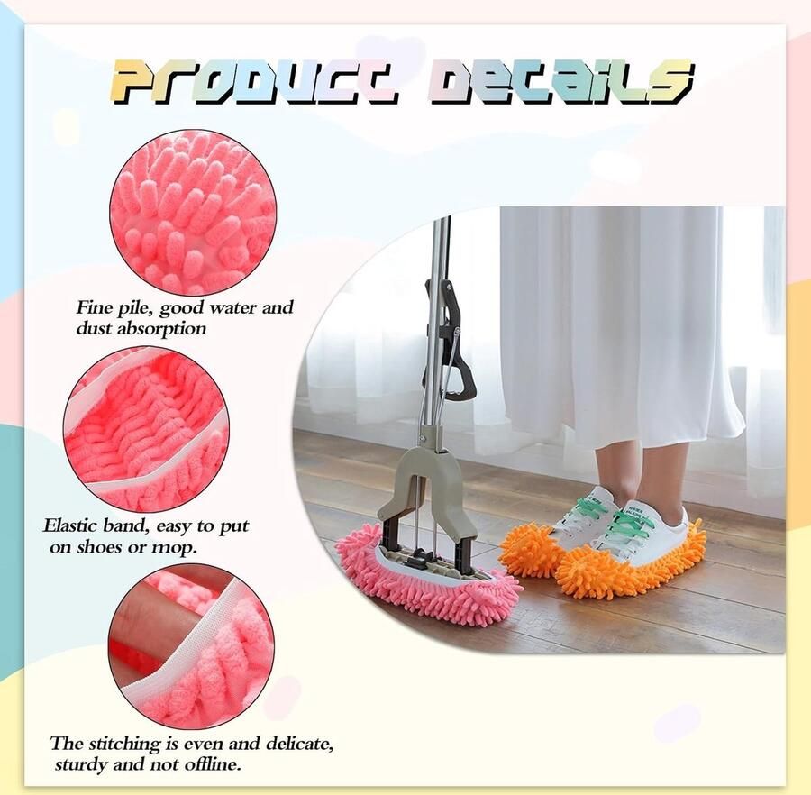 Chenille Mop Slippers 6 Paar Wasbare Schoenhoezen voor Vloerreiniging Hoge Elasticiteit en Comfort Ideaal voor Huishoudelijk Gebruik