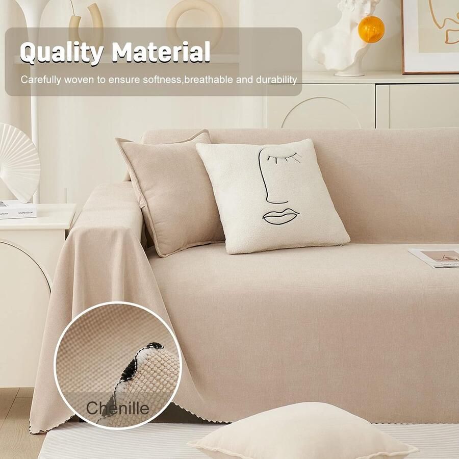 Chenille Multifunctionele bankhoes extra groot omkeerbaar antislip winter thee met melk 180 x