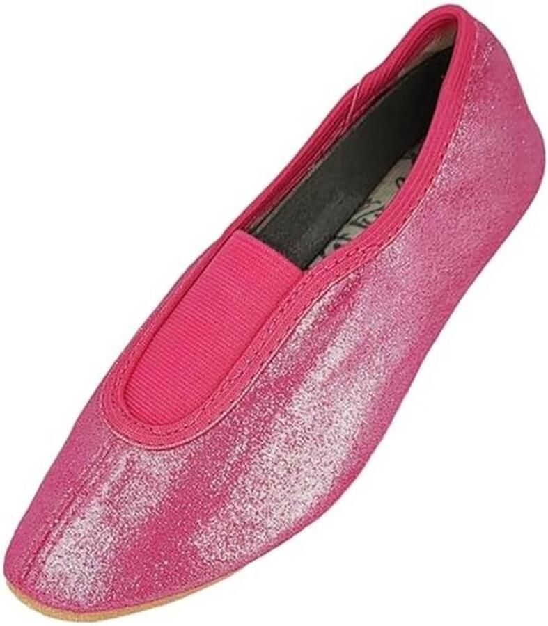 Chic meisjes gymschoenen van glanzend satijn met antislipzool en glitter